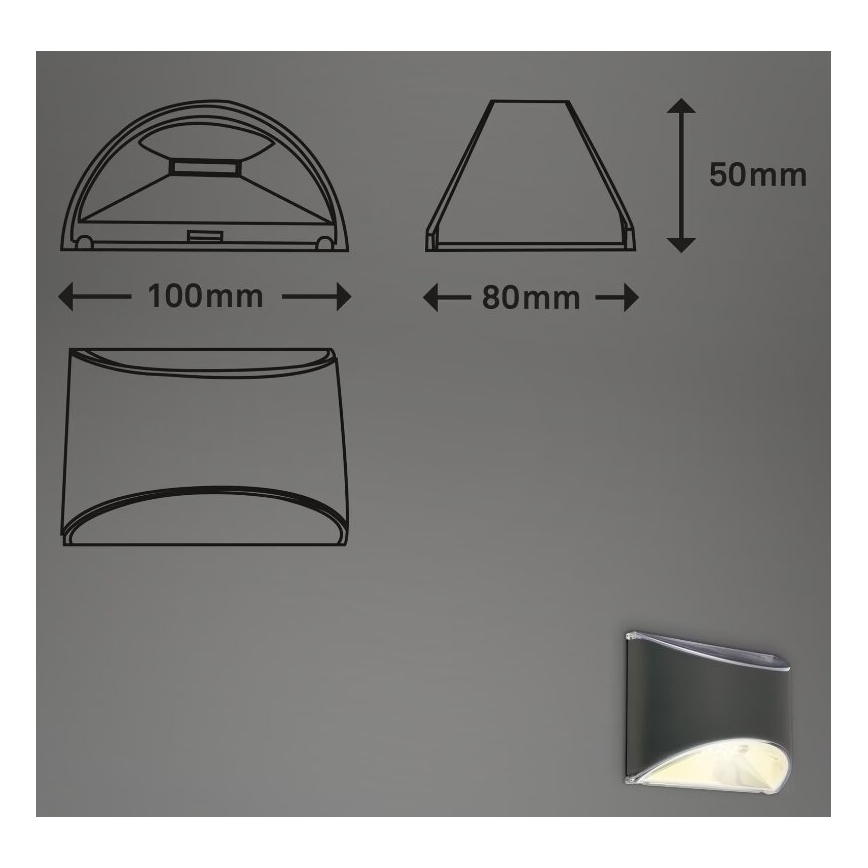 Briloner 3133015 - LED solcellsvägglampa LED/2W/3,7V IP44 3000K 300 mAh