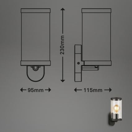 Briloner 3600-015 - Vägglampa för utomhusbruk KAIRO 1xE27/12W/230V IP44 svart