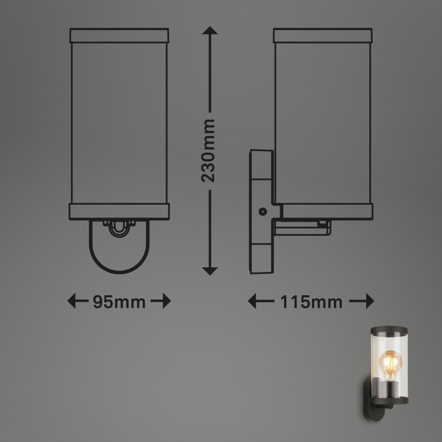 Briloner 3600-015 - Vägglampa för utomhusbruk KAIRO 1xE27/12W/230V IP44 svart