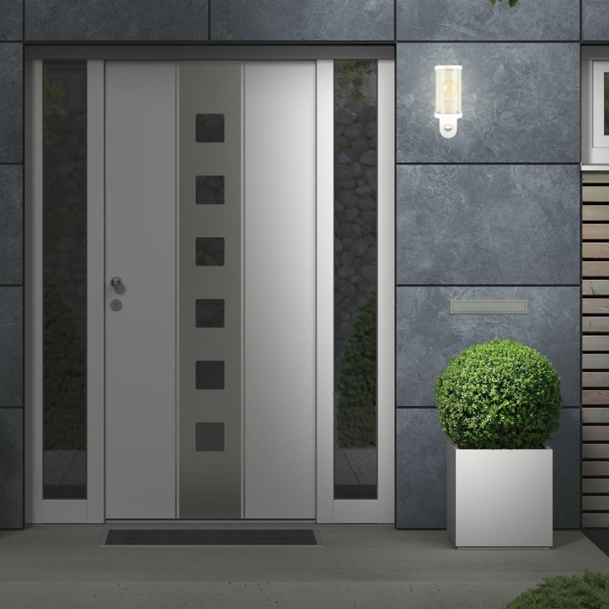 Briloner 3628-016 - Utomhus vägglampa med sensor KAIRO 1xE27/12W/230V IP44 vit