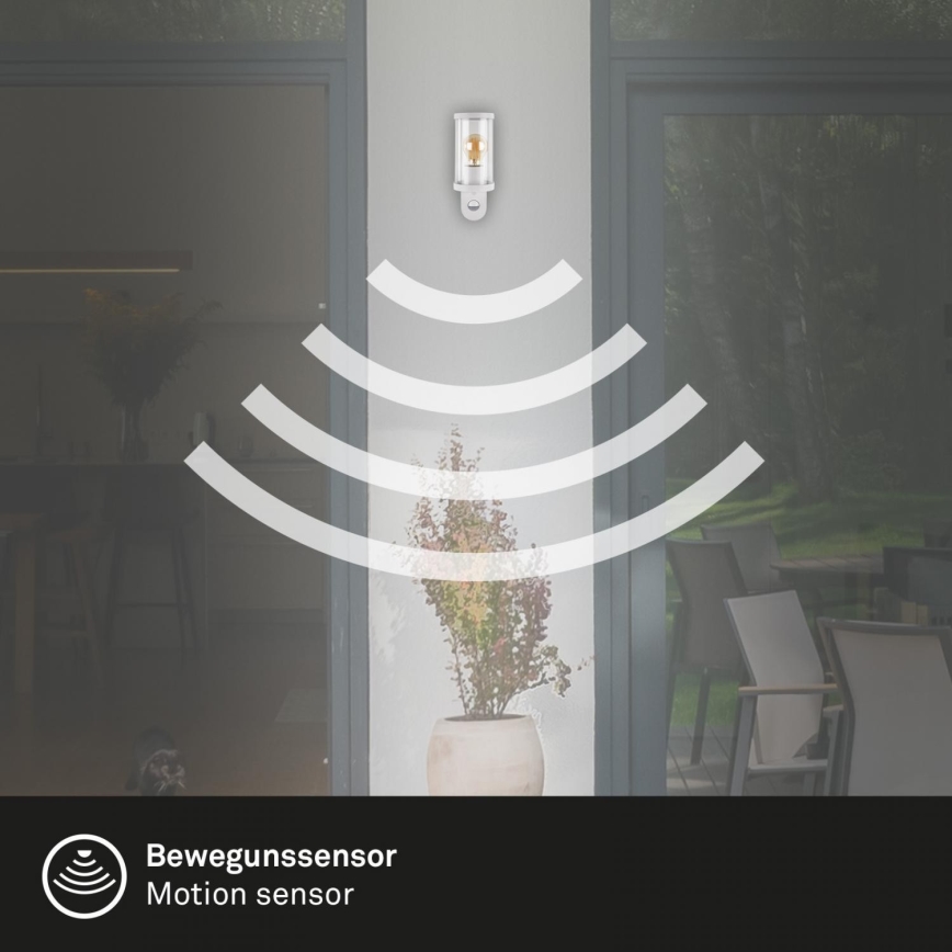Briloner 3628-016 - Utomhus vägglampa med sensor KAIRO 1xE27/12W/230V IP44 vit