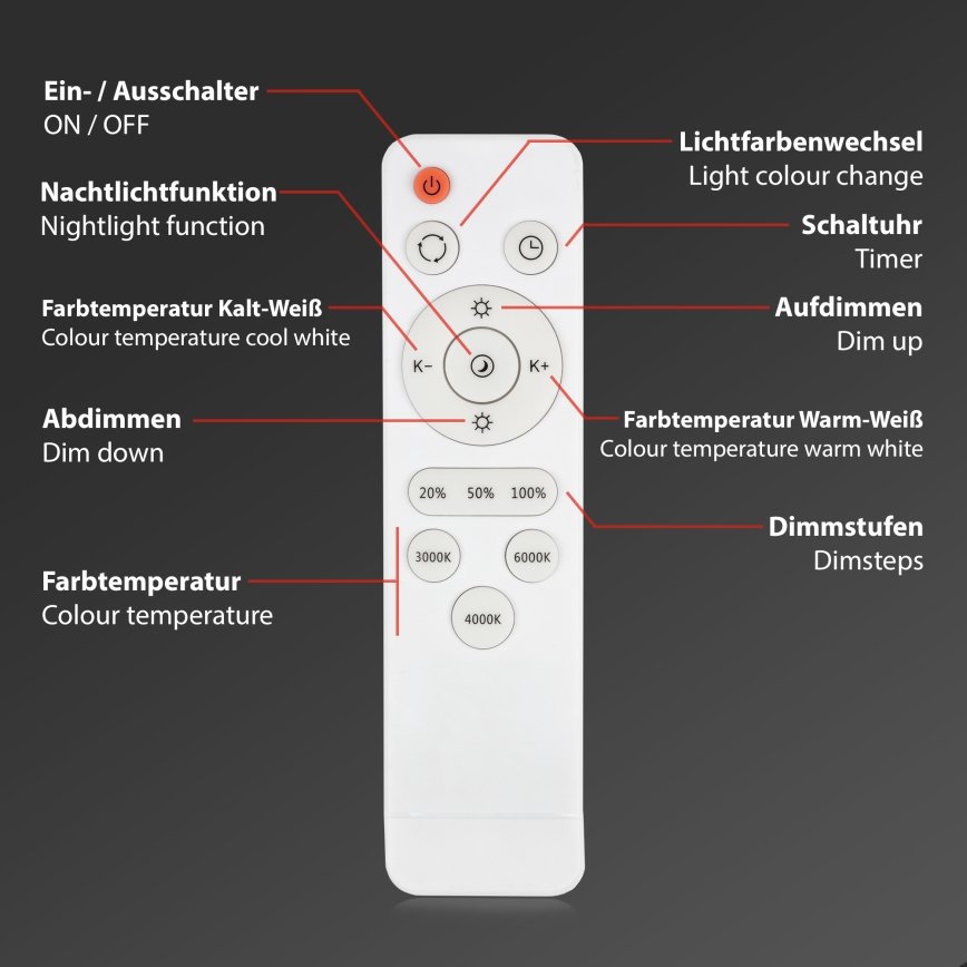 Briloner 3704-016 - LED Dimbar taklampa RUNA LED/22W/230V 2700-6500K vit + fjärrkontroll