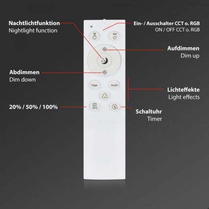 Briloner 3709-016 - LED RGBW Dimbar taklampa LED/22W/230V 4000K diameter 38 cm vit + fjärrkontroll