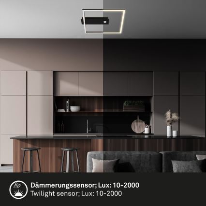 Briloner 3770-015 - LED-taklampa med rörelse- och skymningssensor FRAME LED/14W/230V 3000K 30x32 cm svart