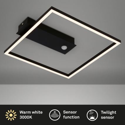 Briloner 3770-015 - LED-taklampa med rörelse- och skymningssensor FRAME LED/14W/230V 3000K 30x32 cm svart