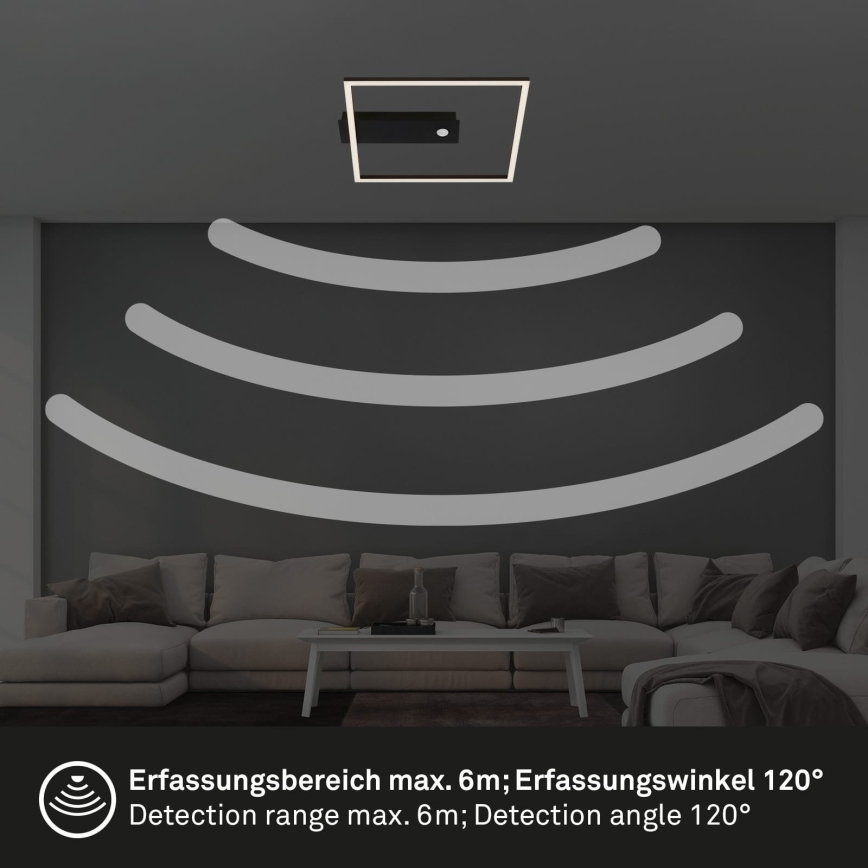 Briloner 3770-015 - LED-taklampa med rörelse- och skymningssensor FRAME LED/14W/230V 3000K 30x32 cm svart