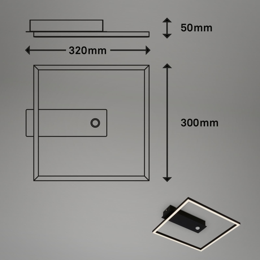 Briloner 3770-015 - LED-taklampa med rörelse- och skymningssensor FRAME LED/14W/230V 3000K 30x32 cm svart