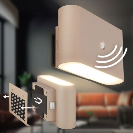 Briloner 3878011 - Uppladdningsbar LED-vägglampa med rörelse- och skymningssensor CHAT LED/3W/5V 2000 mAh beige