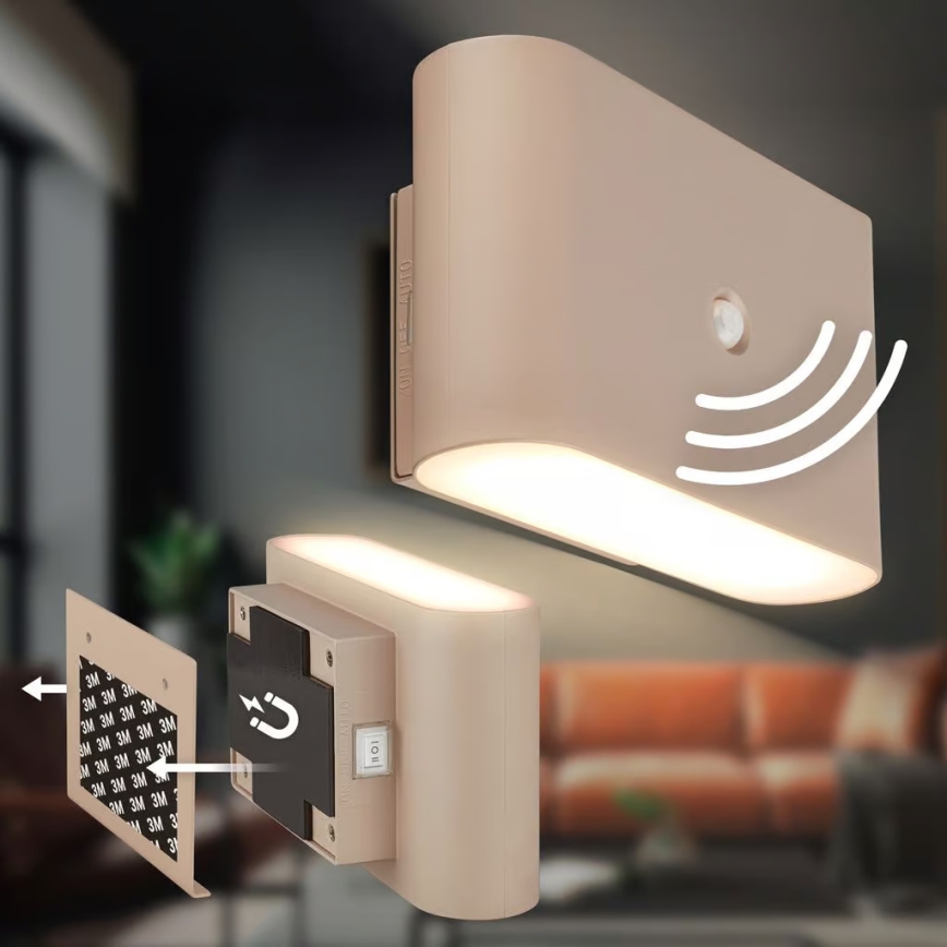 Briloner 3878011 - Uppladdningsbar LED-vägglampa med rörelse- och skymningssensor CHAT LED/3W/5V 2000 mAh beige