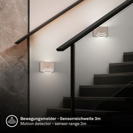 Briloner 3878011 - Uppladdningsbar LED-vägglampa med rörelse- och skymningssensor CHAT LED/3W/5V 2000 mAh beige