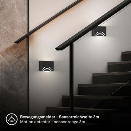 Briloner 3878015 - LED uppladdningsbar vägglampa med rörelse- och skymningssensor CHAT LED/3W/5V 2000 mAh svart