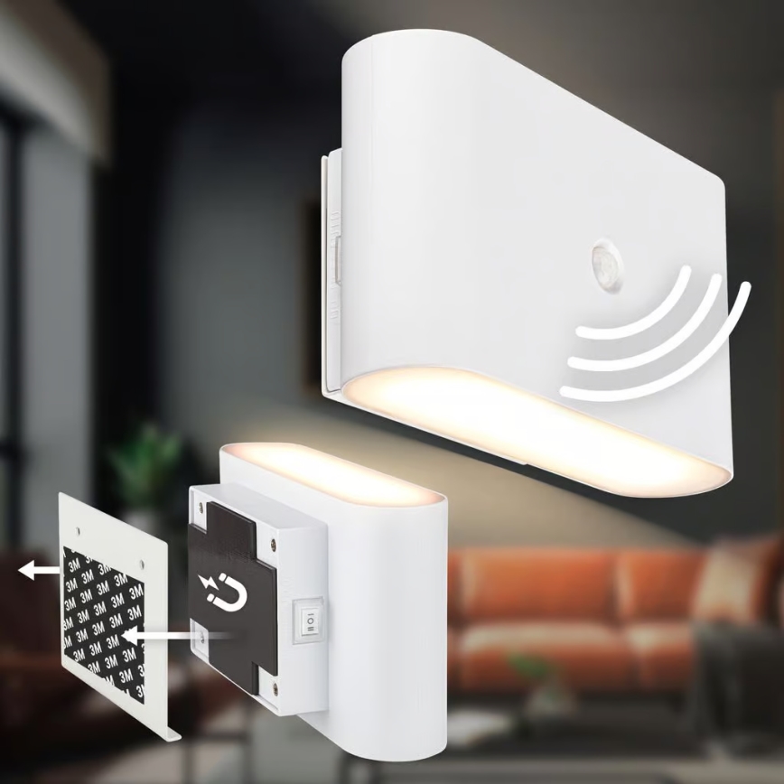 Briloner 3878016 - LED uppladdningsbar vägglampa med rörelse- och skymningssensor CHAT LED/3W/5V 2000 mAh vit