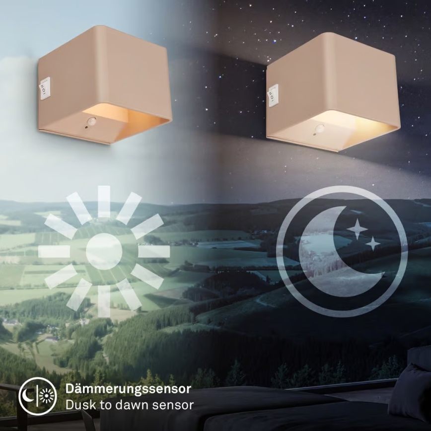 Briloner 3879011 - LED uppladdningsbar vägglampa med rörelse- och skymningssensor BORRA LED/1,5W/5V 3600 mAh beige
