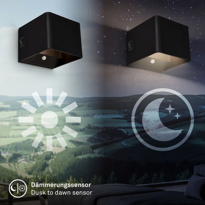 Briloner 3879015 - LED uppladdningsbar vägglampa med rörelse- och skymningssensor BORRA LED/1,5W/5V 3600 mAh svart