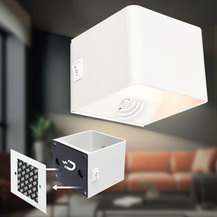 Briloner 3879016 - LED uppladdningsbar vägglampa med sensor BORRA LED/1,5W/5V 3600 mAh vit