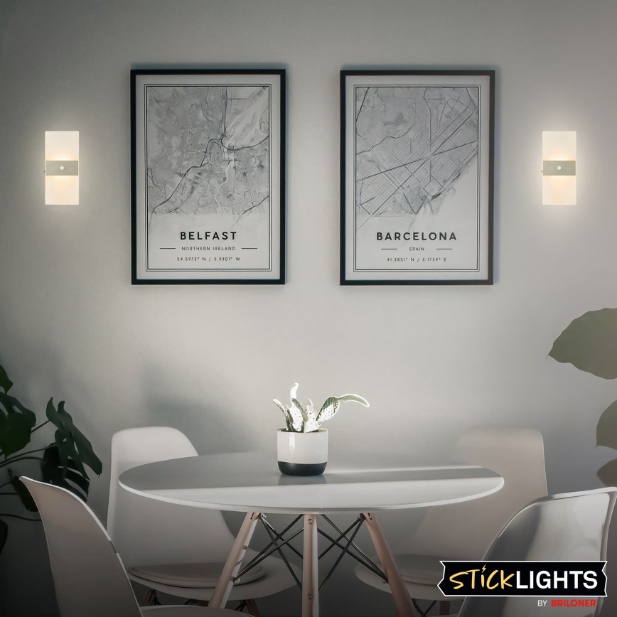 Briloner 3888012 - LED uppladdningsbar vägglampa med rörelse- och skymningssensor AURA LED/2,5W/5V 1800 mAh matt krom