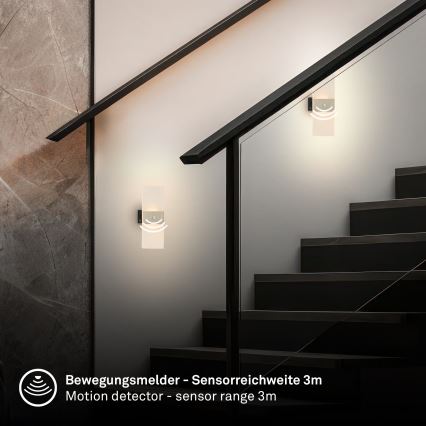 Briloner 3888012 - LED uppladdningsbar vägglampa med rörelse- och skymningssensor AURA LED/2,5W/5V 1800 mAh matt krom