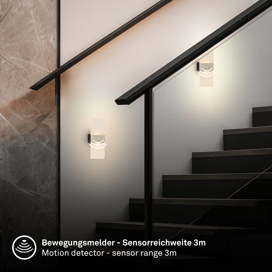 Briloner 3888012 - LED uppladdningsbar vägglampa med rörelse- och skymningssensor AURA LED/2,5W/5V 1800 mAh matt krom