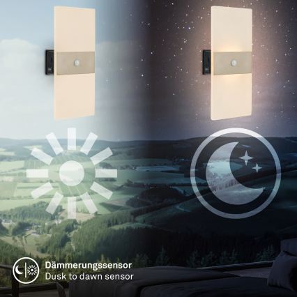 Briloner 3888012 - LED uppladdningsbar vägglampa med rörelse- och skymningssensor AURA LED/2,5W/5V 1800 mAh matt krom