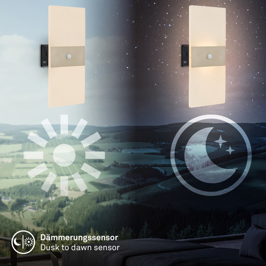 Briloner 3888012 - LED uppladdningsbar vägglampa med rörelse- och skymningssensor AURA LED/2,5W/5V 1800 mAh matt krom