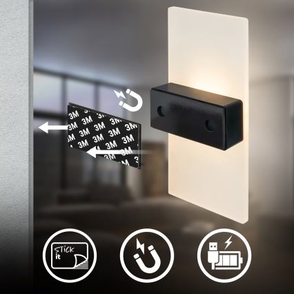 Briloner 3888012 - LED uppladdningsbar vägglampa med rörelse- och skymningssensor AURA LED/2,5W/5V 1800 mAh matt krom