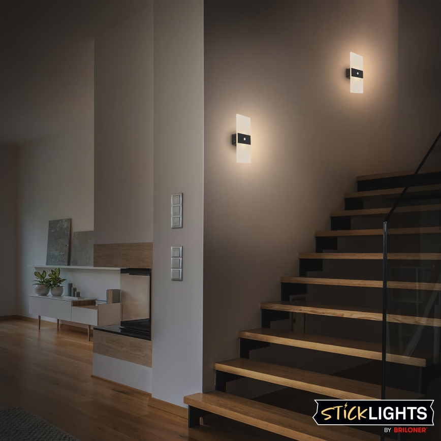 Briloner 3888015 - AURA LED-uppladdningsbar vägglampa med rörelse- och skymningssensor, 2,5W/5V, 1800 mAh, svart