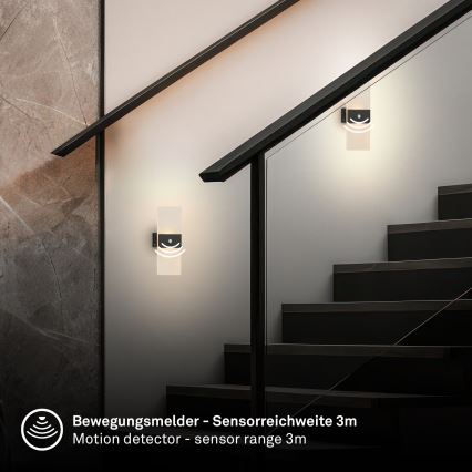 Briloner 3888015 - AURA LED-uppladdningsbar vägglampa med rörelse- och skymningssensor, 2,5W/5V, 1800 mAh, svart