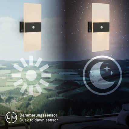 Briloner 3888015 - AURA LED-uppladdningsbar vägglampa med rörelse- och skymningssensor, 2,5W/5V, 1800 mAh, svart