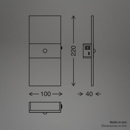 Briloner 3888015 - AURA LED-uppladdningsbar vägglampa med rörelse- och skymningssensor, 2,5W/5V, 1800 mAh, svart