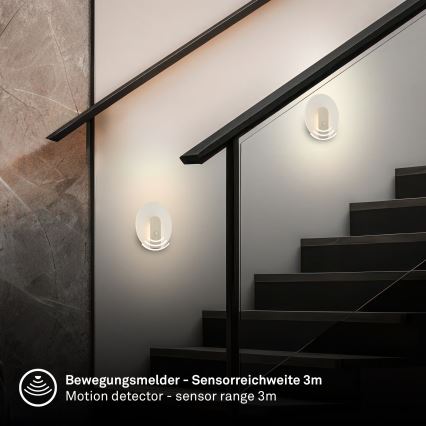 Briloner 3889012 - LED uppladdningsbar vägglampa med rörelse- och skymningssensor TARO LED/2,5W/5V 1800 mAh matt krom