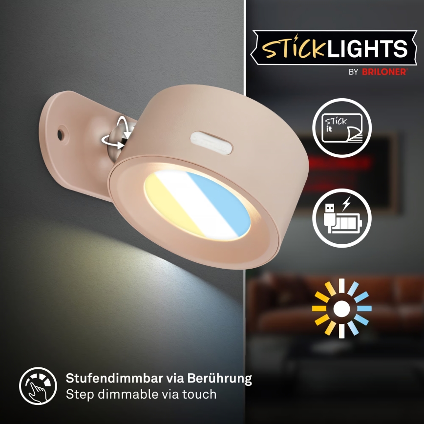 Briloner 3896011 - Dimbbar uppladdningsbar LED-vägglampa TARI LED/1,6W/5V 1500 mAh beige