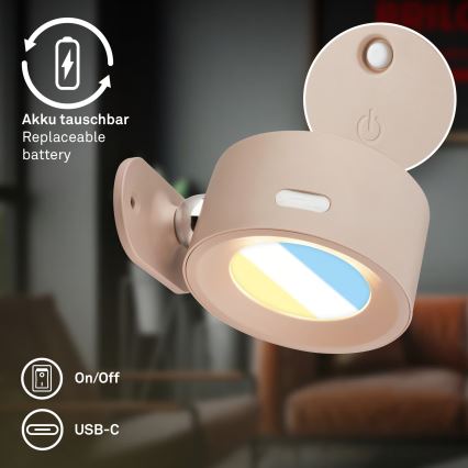 Briloner 3896011 - Dimbbar uppladdningsbar LED-vägglampa TARI LED/1,6W/5V 1500 mAh beige