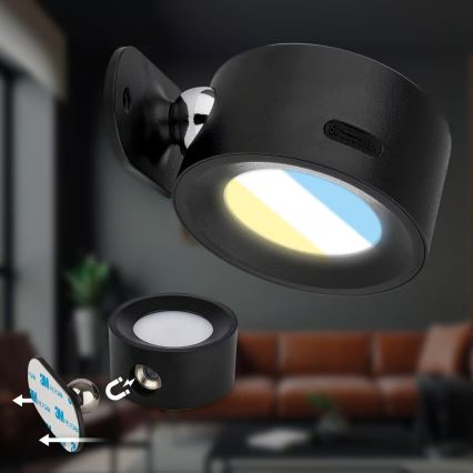 Briloner 3896015 - TARI LED dimbar uppladdningsbar vägglampa 1,6W/5V 1500 mAh svart
