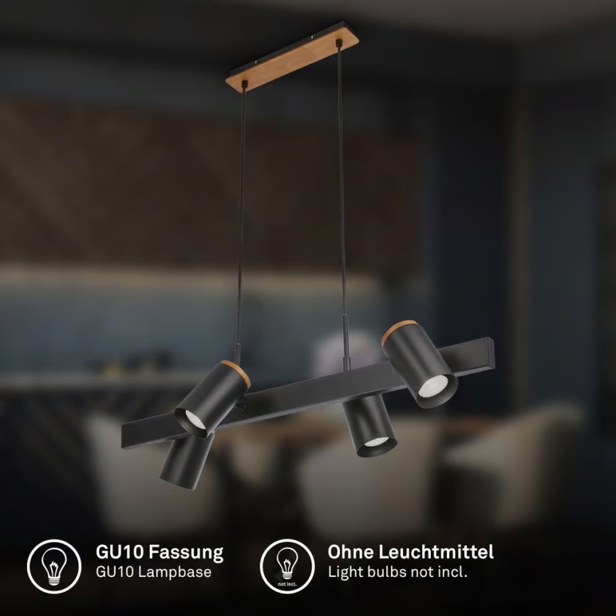 Briloner 4059045 - Takpendel på kabel ERA, 4x GU10 (10 W), 230 V, svart