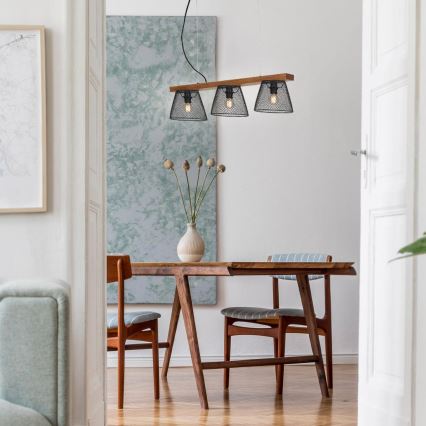 Briloner 4077-035 - Ljuskrona med textilsladd WOOD & STYLE 3xE14/25W/230V gummiträd