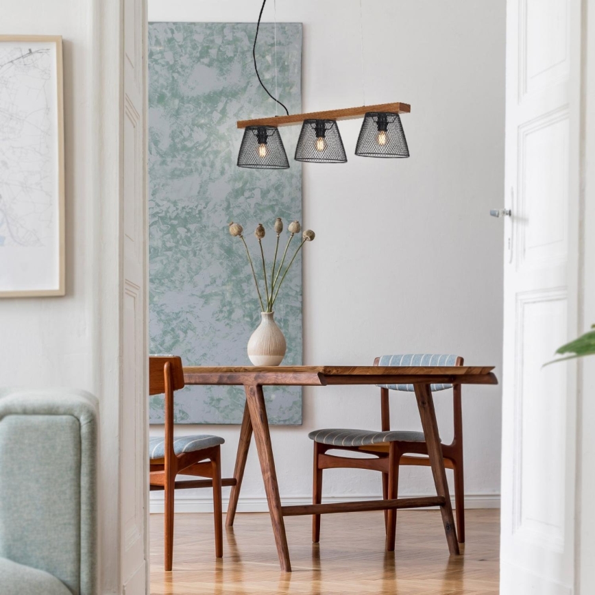 Briloner 4077-035 - Ljuskrona med textilsladd WOOD & STYLE 3xE14/25W/230V gummiträd