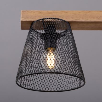 Briloner 4077-035 - Ljuskrona med textilsladd WOOD & STYLE 3xE14/25W/230V gummiträd