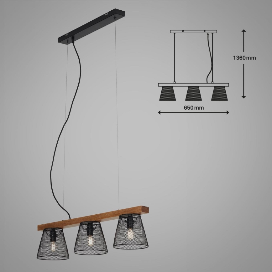 Briloner 4077-035 - Ljuskrona med textilsladd WOOD & STYLE 3xE14/25W/230V gummiträd