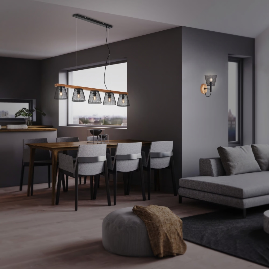 Briloner 4077-055 - Takpendel WOOD & STYLE 5xE14/25W/230V, gummiträ