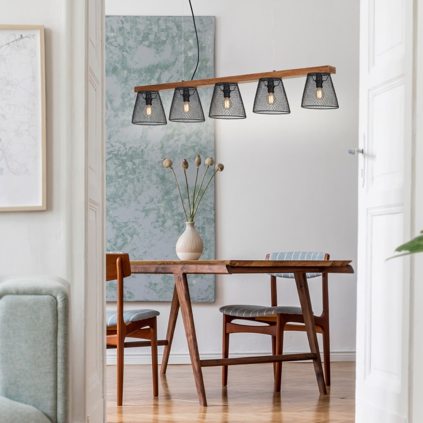 Briloner 4077-055 - Takpendel WOOD & STYLE 5xE14/25W/230V, gummiträ