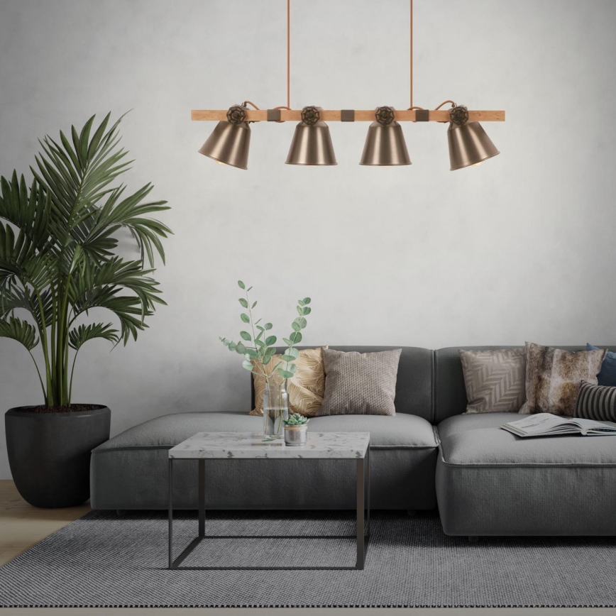 Briloner 4406-044 - Ljuskrona med textilsladd TALE 4xE27/40W/230V brun