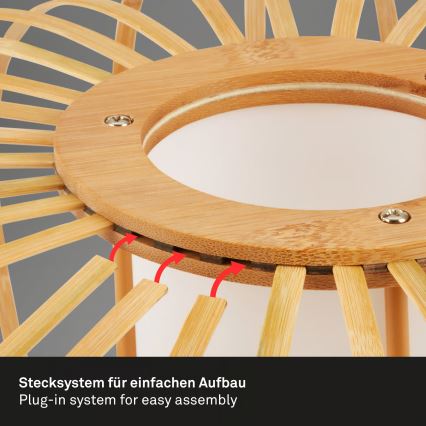 Briloner 4759031 - Pendellampa med kabel 3xE27/10W/230V svart/bambu