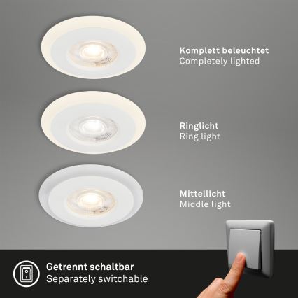 Briloner 7039036 - Set med 3 infällda LED-badrumsarmaturer LED/5W/230V IP44 vit