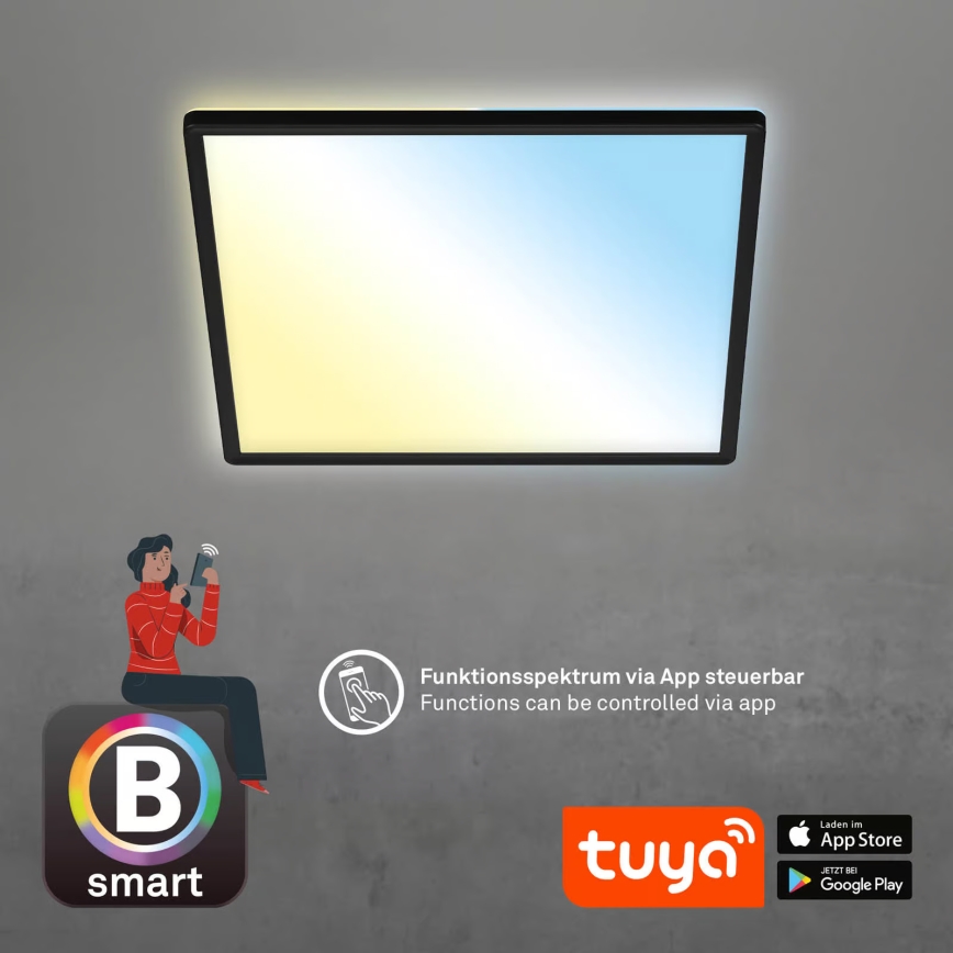 Briloner 7060-015 - Dimmbar ytmonterad SLIM LED-panel LED/22W/230V 2700-6500K 42x42 cm svart Wi-Fi Tuya + fjärrkontroll