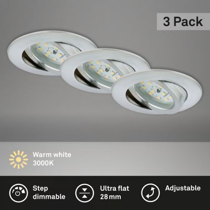 Briloner 7296-039 - SET 3x dimbara LED-infällda takarmaturer för badrum LED/6,5W/230V 3000K IP23 matt krom