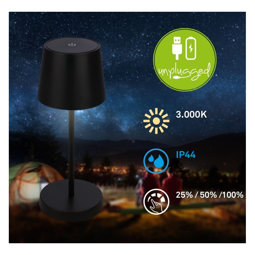 Briloner 7423015 - LED Dimbart uppladdningsbart utomhusbordslampa LED/2,6W/5V IP44 2000 mAh svart