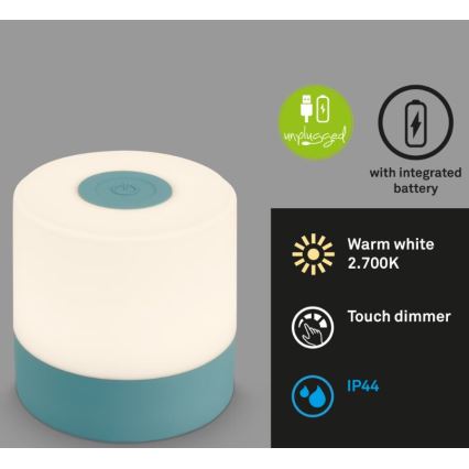 Briloner 7461010 - LED dimbar uppladdningsbar utomhusbordslampa LED/2W/5V IP44 1200 mAh blå