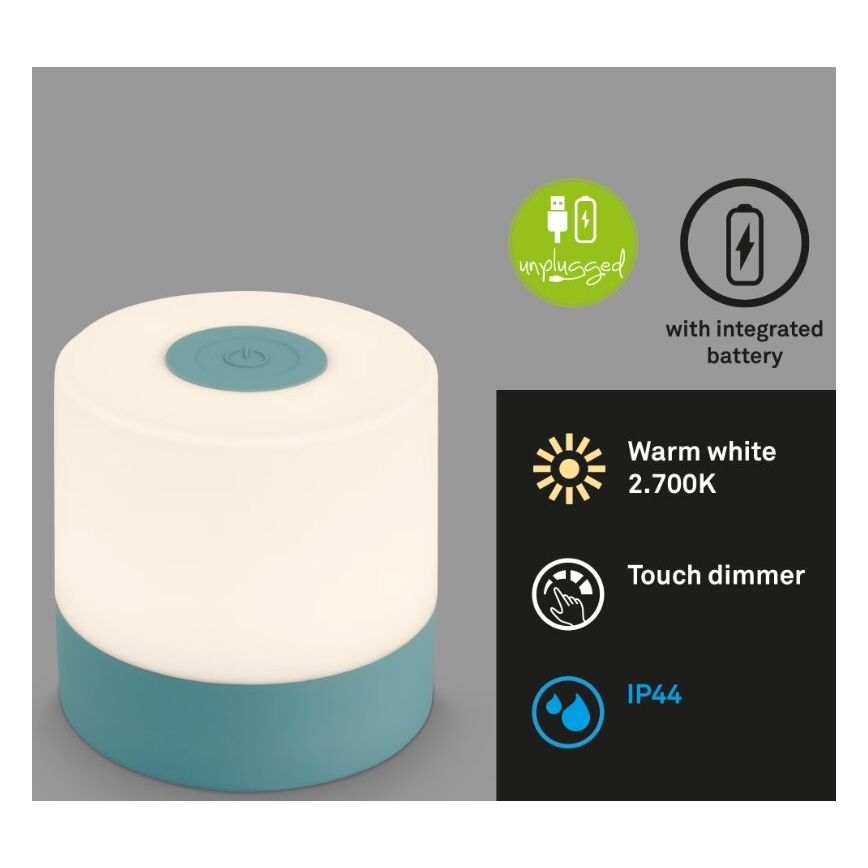 Briloner 7461010 - LED dimbar uppladdningsbar utomhusbordslampa LED/2W/5V IP44 1200 mAh blå