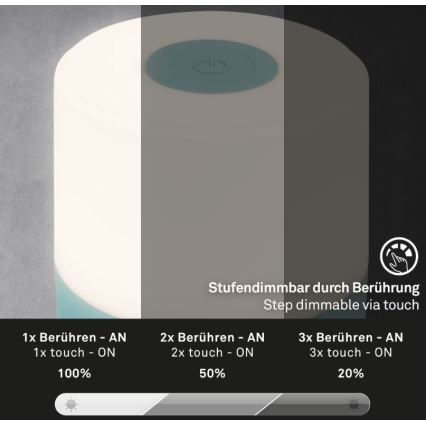 Briloner 7461010 - LED dimbar uppladdningsbar utomhusbordslampa LED/2W/5V IP44 1200 mAh blå