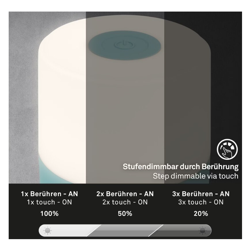 Briloner 7461010 - LED dimbar uppladdningsbar utomhusbordslampa LED/2W/5V IP44 1200 mAh blå